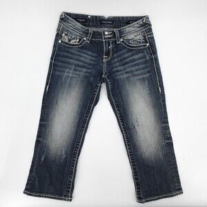 Vigoss Capri Jeans Womens 5/6 Blue The New York Stretch Embroidered Pockets